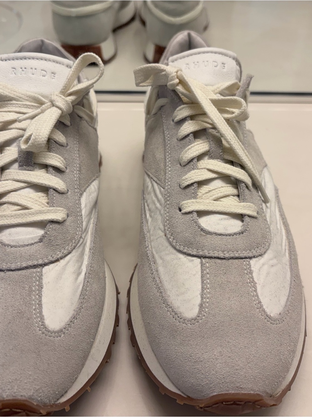 Rhude Men’s Light Gray & Cream Suede Nylon Sneakers